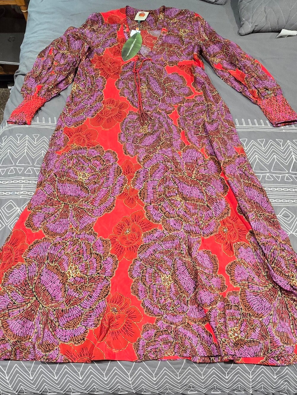 Farm Rio Sequin Flowers Red Maxi Dress Size Medium